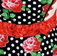 Retro 50s Twirly Skirt Apron (Polka Dots & Roses on black) heart-shaped bib, flirty photo prop, ready to ship gift for her