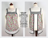 XS to 5X Strawberry Patch Pinafore (with Black Gingham accents) has no ties, relaxed fit smock apron with pockets