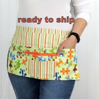 Pieces of Hope Autism Awareness Multi-Pocket Apron with zipper, (Teacher, Daycare, Pre-K) ready to ship fits waists up to 40 inches