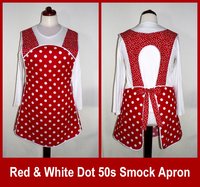Red and White Polka Dot 50s Smock, relaxed fit apron (h-back apron) made-to-order XS to 4X with pocket options