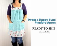 Tweet a Happy Tune Holiday Pinafore with no ties, relaxed fit smock with pockets, Christmas apron fits L-XL-2X ready to ship