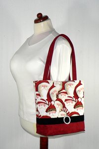 Santa Claus Tote with velvet belt and rhinestone buckle, Holiday Leopard Santa Shoulder Bag, handmade after order
