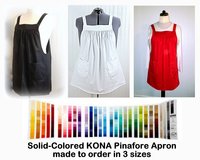 Custom Planned XS-5X Pinafore Apron with no ties in solid colored KONA cotton, relaxed fit smock with pockets, choose your color