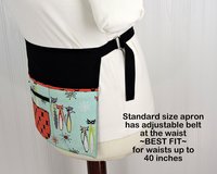 Atomic Tabby Cat Apron (teacher, waitress, artist) multi-pocket apron with zipper section, ready to ship fits waists up to 40"