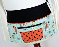 Atomic Tabby Cat Apron (teacher, waitress, artist) multi-pocket apron with zipper section, ready to ship fits waists up to 40"