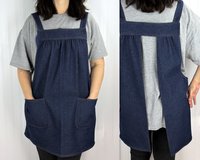 Indigo Denim Pinafore Apron with no ties (relaxed fit) very sturdy artist smock with pockets, made-to-order XS to 5X