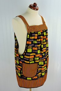Hocus Pocus Halloween Pinafore Apron with no ties fits L/XL/2X , relaxed fit smock with pockets ready to ship
