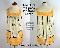 Too Cute to Spook Halloween Pinafore Apron with no ties fits L/XL/2X, relaxed fit smock with pockets ready to ship