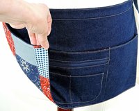 Indigo Denim Half Apron, sturdy 6 Pocket Waitress Apron with zipper pocket, ONE apron fits waists up to 40" ready to ship