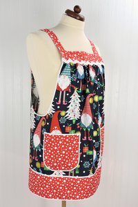 XS - 5X Plus Size Christmas Gnomes Pinafore with no ties, relaxed fit smock with pockets, over the head apron