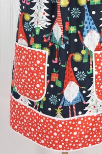XS - 5X Plus Size Christmas Gnomes Pinafore with no ties, relaxed fit smock with pockets, over the head apron