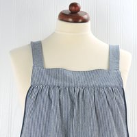 Indigo Railroad Stripe Denim Pinafore with no ties, relaxed fit blue jean apron, sturdy artist smock XS to 5X