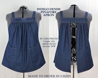 Indigo Denim Pinafore Apron with no ties (relaxed fit) very sturdy artist smock with pockets, made-to-order XS to 5X