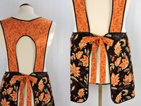 Fall Floral 50s Style Smock Apron, comfortable relaxed fit apron (H back style doesn't touch neck) last one fits L/XL, ships fast