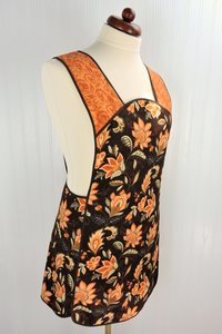 Fall Floral 50s Style Smock Apron, comfortable relaxed fit apron (H back style doesn't touch neck) last one fits L/XL, ships fast