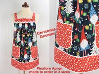 XS - 5X Plus Size Christmas Gnomes Pinafore with no ties, relaxed fit smock with pockets, over the head apron