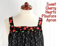 Sweet Cherry Hearts Pinafore Apron with no ties, relaxed fit smock apron with pockets, made to order to fit XS - 5X
