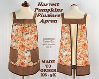 XS - 5X Harvest Pumpkins Pinafore with no ties, relaxed fit smock with pockets, fall apron, Susan Winget Harvest