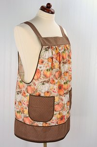 XS - 5X Harvest Pumpkins Pinafore with no ties, relaxed fit smock with pockets, fall apron, Susan Winget Harvest
