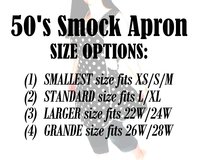 Navy Calico 50s Smock Apron, vintage-style all day work apron, "h-back" doesn't touch neck, made-to-order XS to 4X