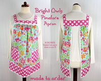 Bright Owls Pinafore Apron with no ties, Relaxed Fit Smock with pockets, made-to-order XS- Plus Size