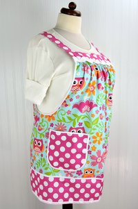 Bright Owls Pinafore Apron with no ties, Relaxed Fit Smock with pockets, made-to-order XS- Plus Size