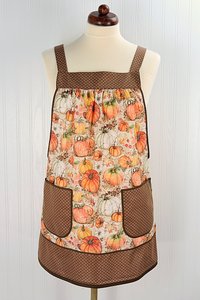XS - 5X Harvest Pumpkins Pinafore with no ties, relaxed fit smock with pockets, fall apron, Susan Winget Harvest