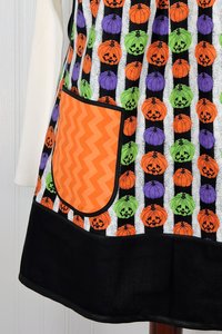 Jack-O-Lanterns Pinafore Apron with no ties, relaxed fit smock with pockets fits L/XL/2X, cute Halloween apron, Ready to Ship