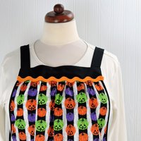 Jack-O-Lanterns Pinafore Apron with no ties, relaxed fit smock with pockets fits L/XL/2X, cute Halloween apron, Ready to Ship