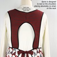 XS-4X Gnome for the Holidays Retro 50s Christmas Smock, black+white+red relaxed fit H-back apron w/ optional pockets