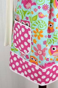 Bright Owls Pinafore Apron with no ties, Relaxed Fit Smock with pockets, made-to-order XS- Plus Size