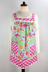 Bright Owls Pinafore Apron with no ties, Relaxed Fit Smock with pockets, made-to-order XS- Plus Size
