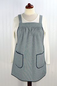 Indigo Railroad Stripe Denim Pinafore with no ties, relaxed fit blue jean apron, sturdy artist smock XS to 5X