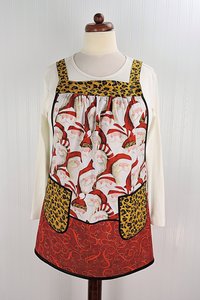SHIPS FAST~ Delightful Leopard Santa Scrapbuster Pinafore with no ties, relaxed fit smock with pockets fits L/XL/2X ready to ship now