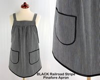 SHIPS FAST~ Black Railroad Stripe Denim Pinafore with no ties, relaxed fit apron, artist smock with pockets, last one L/XL/2X ready to ship