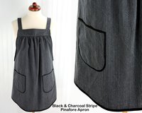 Black & Charcoal Stripe Denim Pinafore with no ties, relaxed fit distressed denim apron, very sturdy artist smock with pockets, LAST ONE
