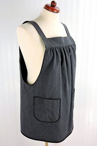 Black & Charcoal Stripe Denim Pinafore with no ties, relaxed fit distressed denim apron, very sturdy artist smock with pockets, LAST ONE