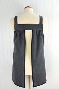 Black & Charcoal Stripe Denim Pinafore with no ties, relaxed fit distressed denim apron, very sturdy artist smock with pockets, LAST ONE