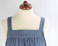 Herringbone Stripe Denim Pinafore with no ties, relaxed fit denim apron, very sturdy artist smock w/ pockets XS to 5X