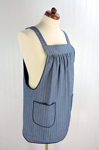 Herringbone Stripe Denim Pinafore with no ties, relaxed fit denim apron, very sturdy artist smock w/ pockets XS to 5X