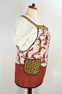 Delightful Leopard Santa Scrapbuster Pinafore with no ties, relaxed fit smock with pockets fits L/XL/2X ready to ship now