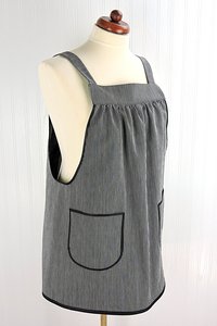 SHIPS FAST~ Black Railroad Stripe Denim Pinafore with no ties, relaxed fit apron, artist smock with pockets, last one L/XL/2X ready to ship