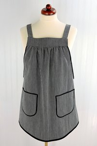 SHIPS FAST~ Black Railroad Stripe Denim Pinafore with no ties, relaxed fit apron, artist smock with pockets, last one L/XL/2X ready to ship