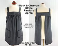 Black & Charcoal Stripe Denim Pinafore with no ties, relaxed fit distressed denim apron, very sturdy artist smock with pockets, LAST ONE