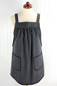 Black & Charcoal Stripe Denim Pinafore with no ties, relaxed fit distressed denim apron, very sturdy artist smock with pockets, LAST ONE