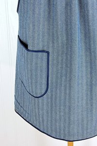 Herringbone Stripe Denim Pinafore with no ties, relaxed fit denim apron, very sturdy artist smock w/ pockets XS to 5X