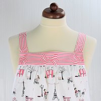 Romantic Paris Valentine Pinafore Apron with no ties, relaxed fit smock apron with pockets, LAST ONE made to order