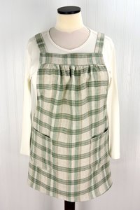 Neutral Plaid Washed Linen Pinafore Apron with no ties, 100% linen smock with pockets, made to order XS - Plus sizes