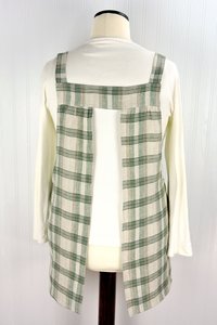 Neutral Plaid Washed Linen Pinafore Apron with no ties, 100% linen smock with pockets, made to order XS - Plus sizes