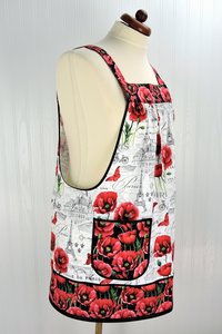 Paris Toile with Poppies Pinafore Apron with no ties (XS- 5X) relaxed fit smock apron with pockets, made after order